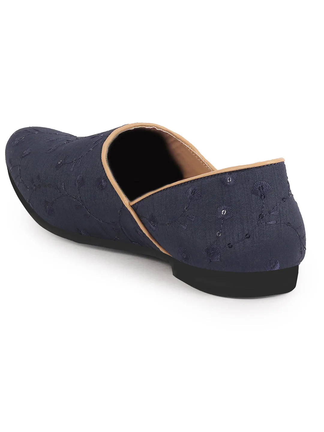 Men Blue Festive Embroidered Ethnic Half Cut Slip On Juttis and Mojaris for Wedding|Traditional Kurtas & Sherwani Shoe