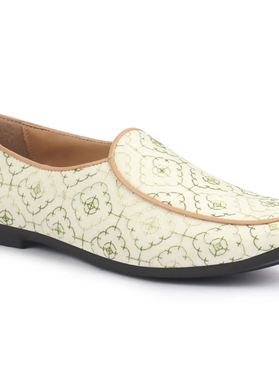 Men Ethnic Embroidered Design Handcrafted Juttis |Premium Fabric Slip ons Mojaris for Wedding |Traditional Sherwani Shoes|Soft Cushioned Insole