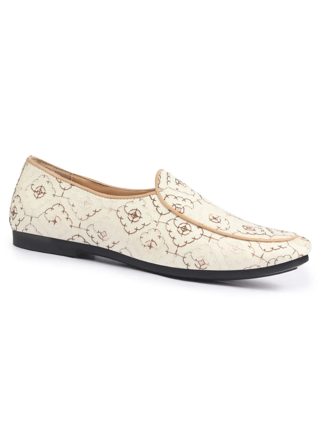 Men Ethnic Embroidered Design Handcrafted Juttis |Premium Fabric Slip ons Mojaris for Wedding |Traditional Sherwani Shoes|Soft Cushioned Insole