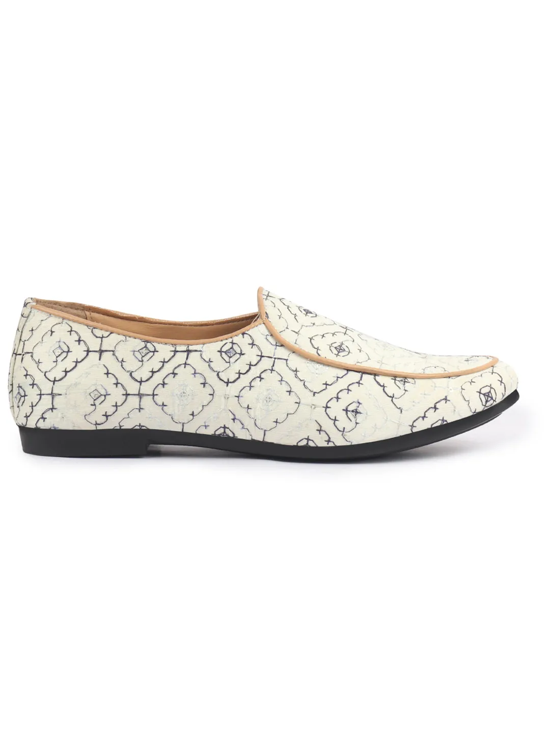 Men Ethnic Embroidered Design Handcrafted Juttis |Premium Fabric Slip ons Mojaris for Wedding |Traditional Sherwani Shoes|Soft Cushioned Insole
