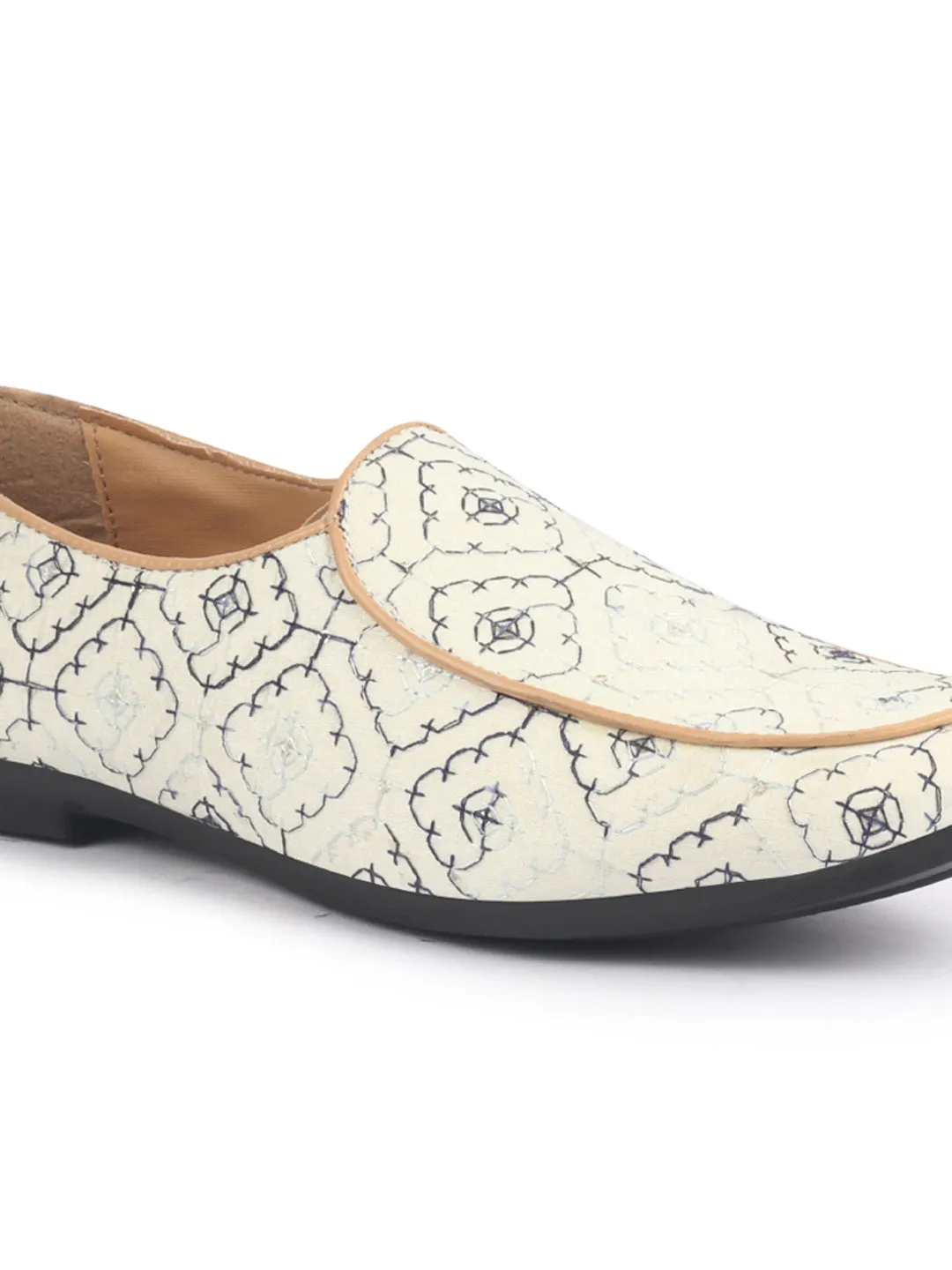 Men Ethnic Embroidered Design Handcrafted Juttis |Premium Fabric Slip ons Mojaris for Wedding |Traditional Sherwani Shoes|Soft Cushioned Insole