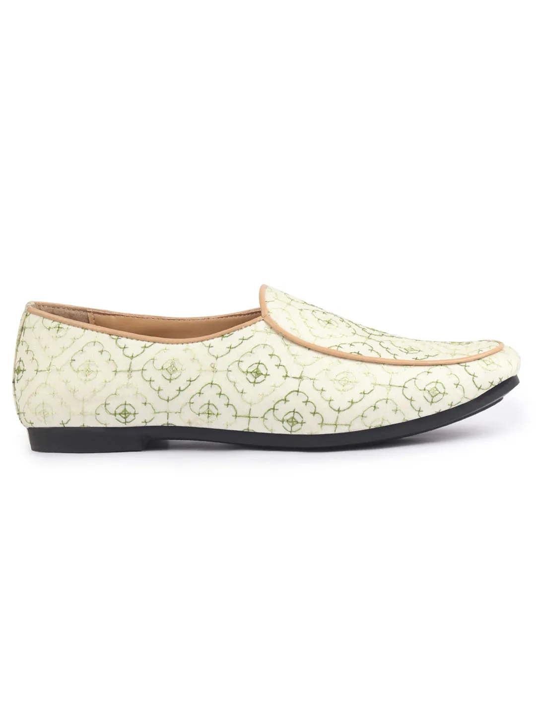 Men Ethnic Embroidered Design Handcrafted Juttis |Premium Fabric Slip ons Mojaris for Wedding |Traditional Sherwani Shoes|Soft Cushioned Insole