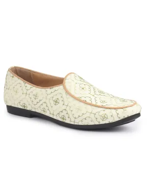 Men Ethnic Embroidered Design Handcrafted Juttis |Premium Fabric Slip ons Mojaris for Wedding |Traditional Sherwani Shoes|Soft Cushioned Insole