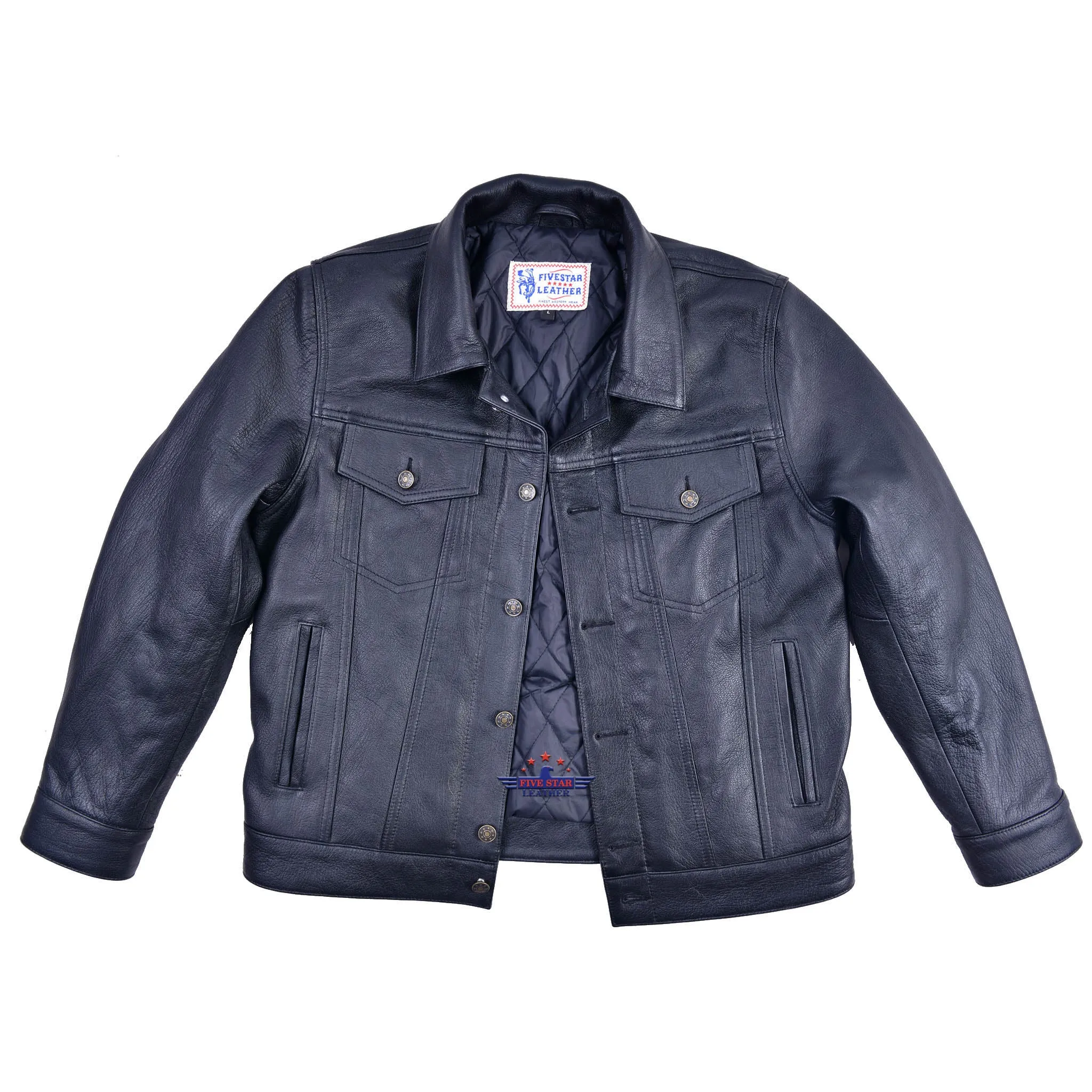 MEN TRUCKER REAL GOATSKIN CLASSIC WESTERN DENIM STYLE BLACK LEATHER JACKET