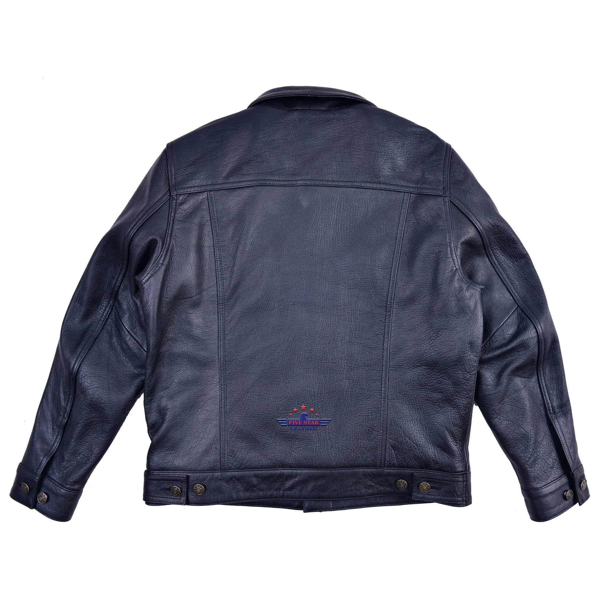 MEN TRUCKER REAL GOATSKIN CLASSIC WESTERN DENIM STYLE BLACK LEATHER JACKET