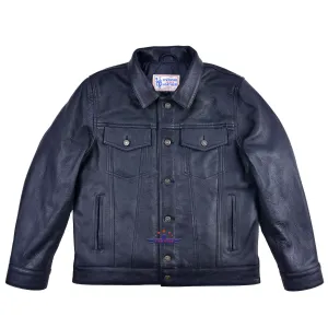 MEN TRUCKER REAL GOATSKIN CLASSIC WESTERN DENIM STYLE BLACK LEATHER JACKET