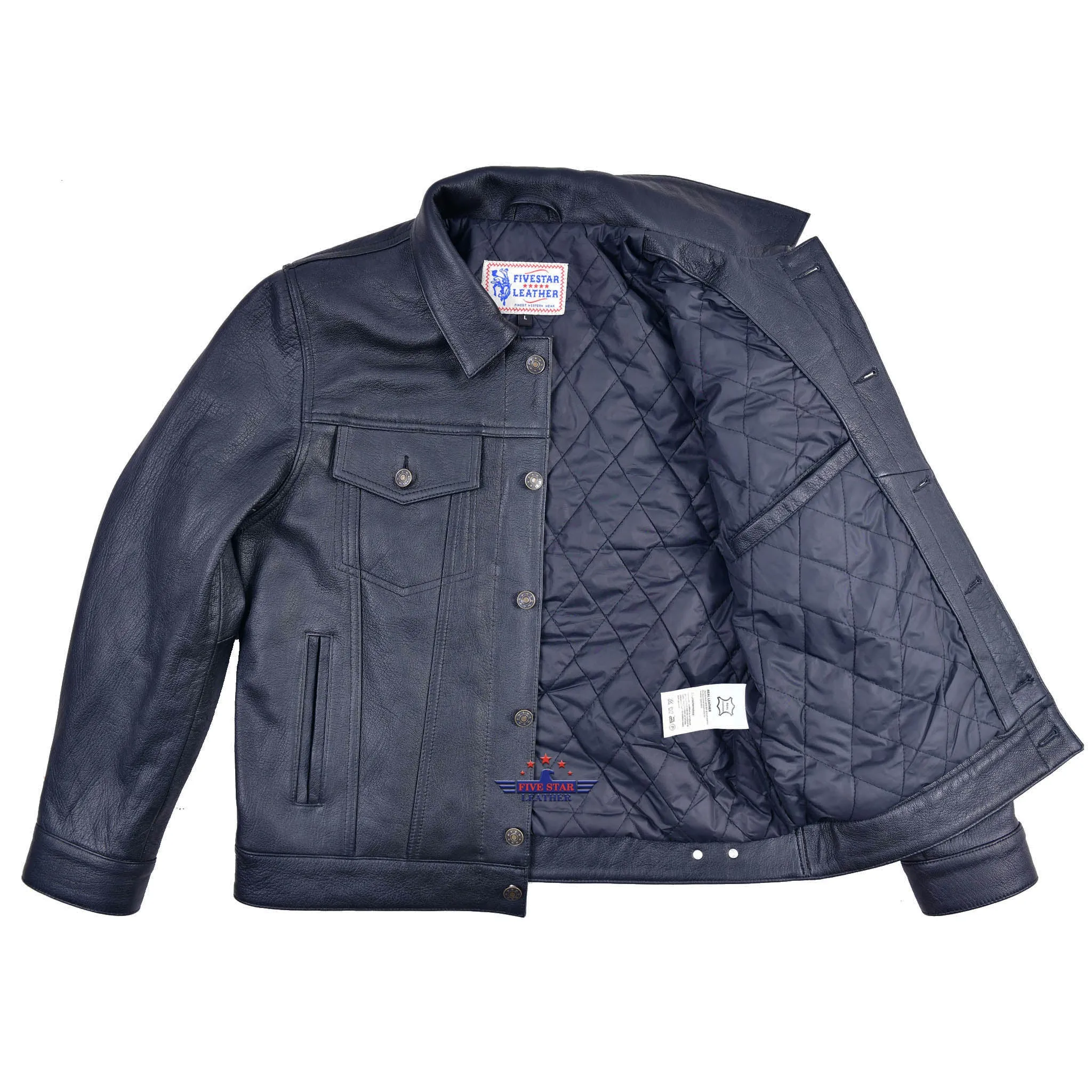 MEN TRUCKER REAL GOATSKIN CLASSIC WESTERN DENIM STYLE BLACK LEATHER JACKET