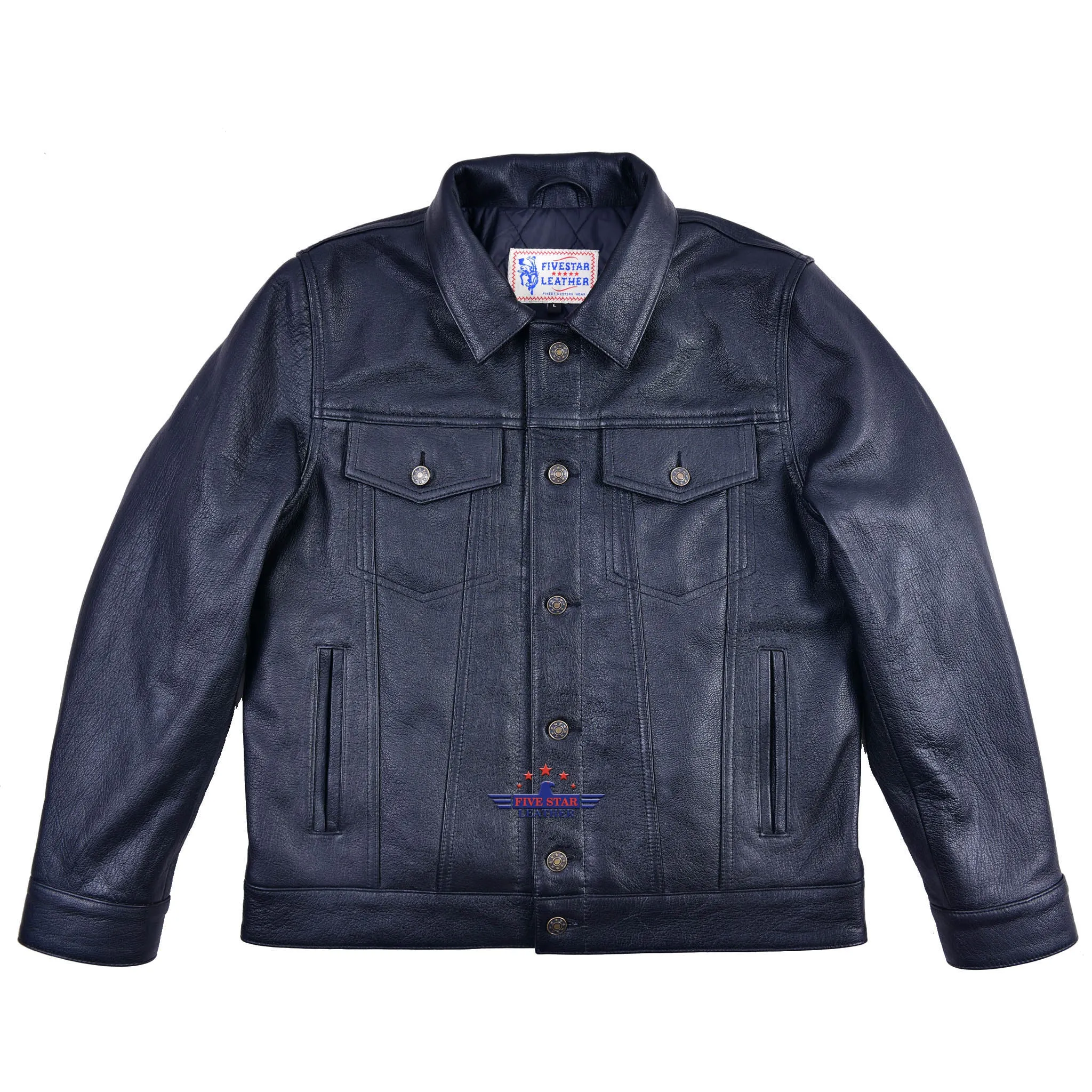 MEN TRUCKER REAL GOATSKIN CLASSIC WESTERN DENIM STYLE BLACK LEATHER JACKET