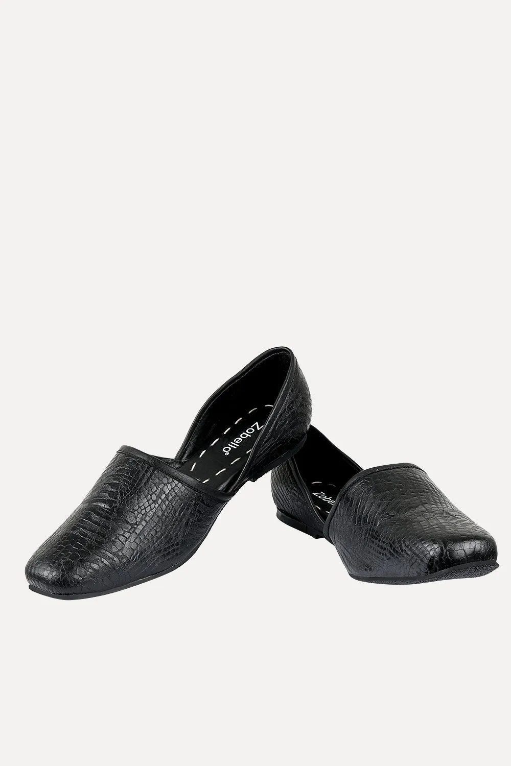 Mens Faux Leather Pattern Black Juttis