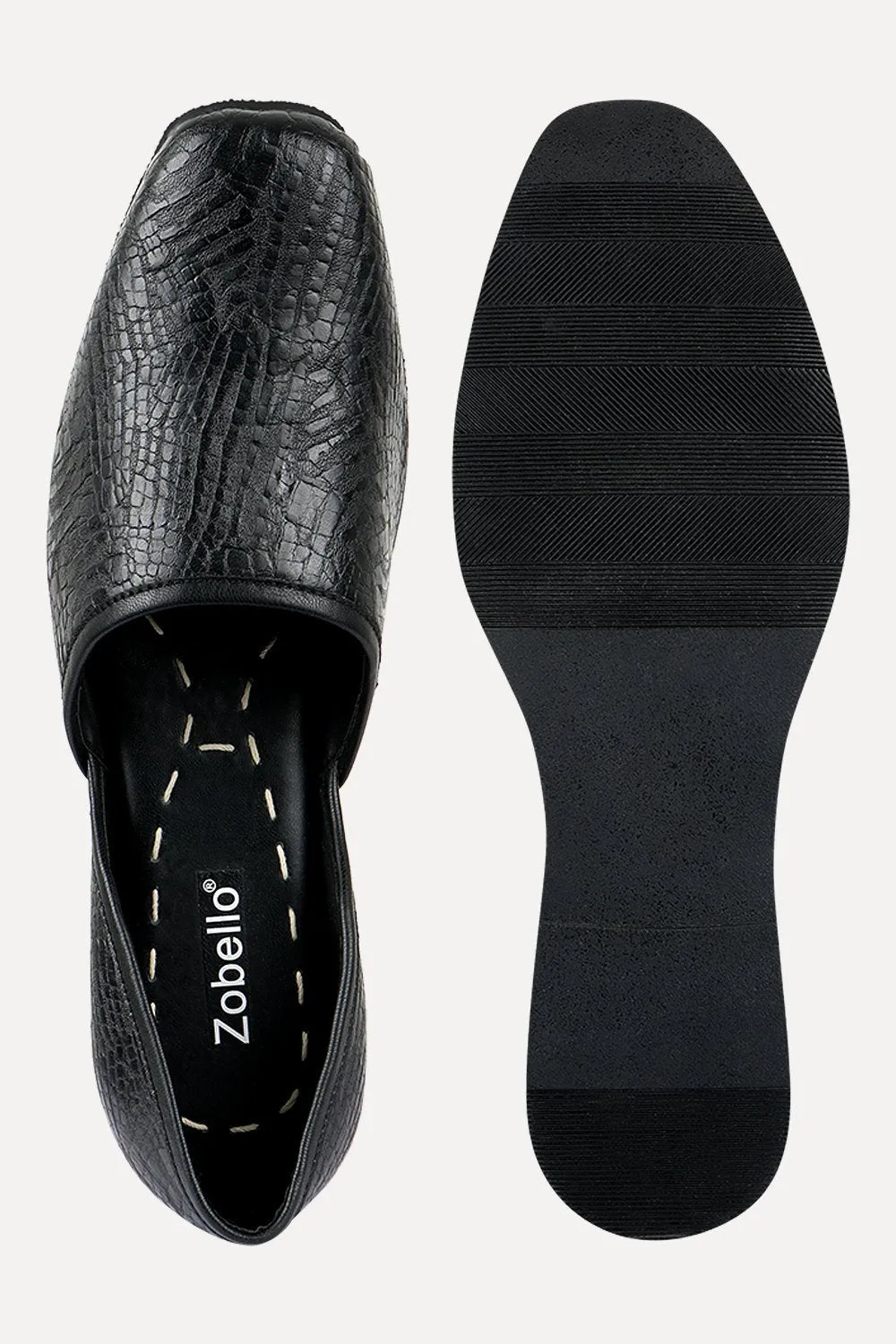 Mens Faux Leather Pattern Black Juttis