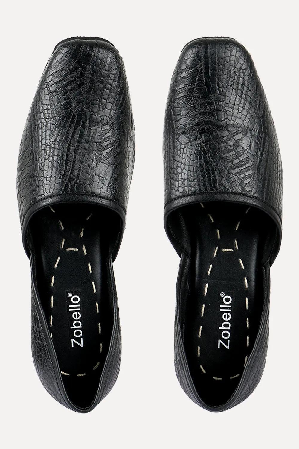 Mens Faux Leather Pattern Black Juttis