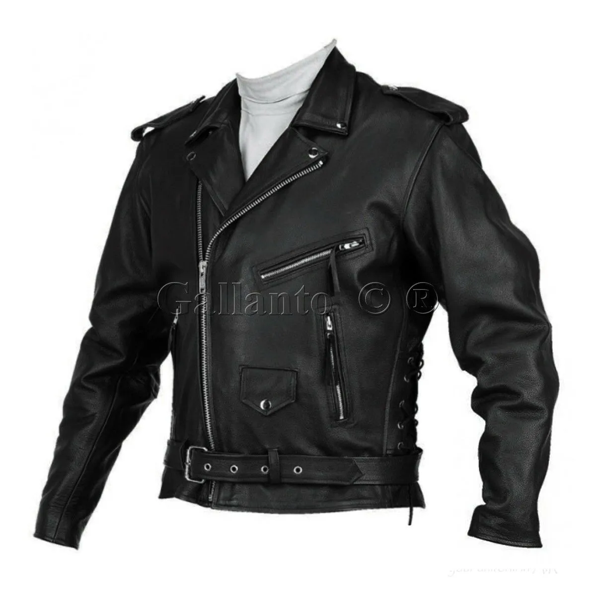 Mens Marlon Brando Black Biker Motorcycle Armoured Jacket Terminator Style