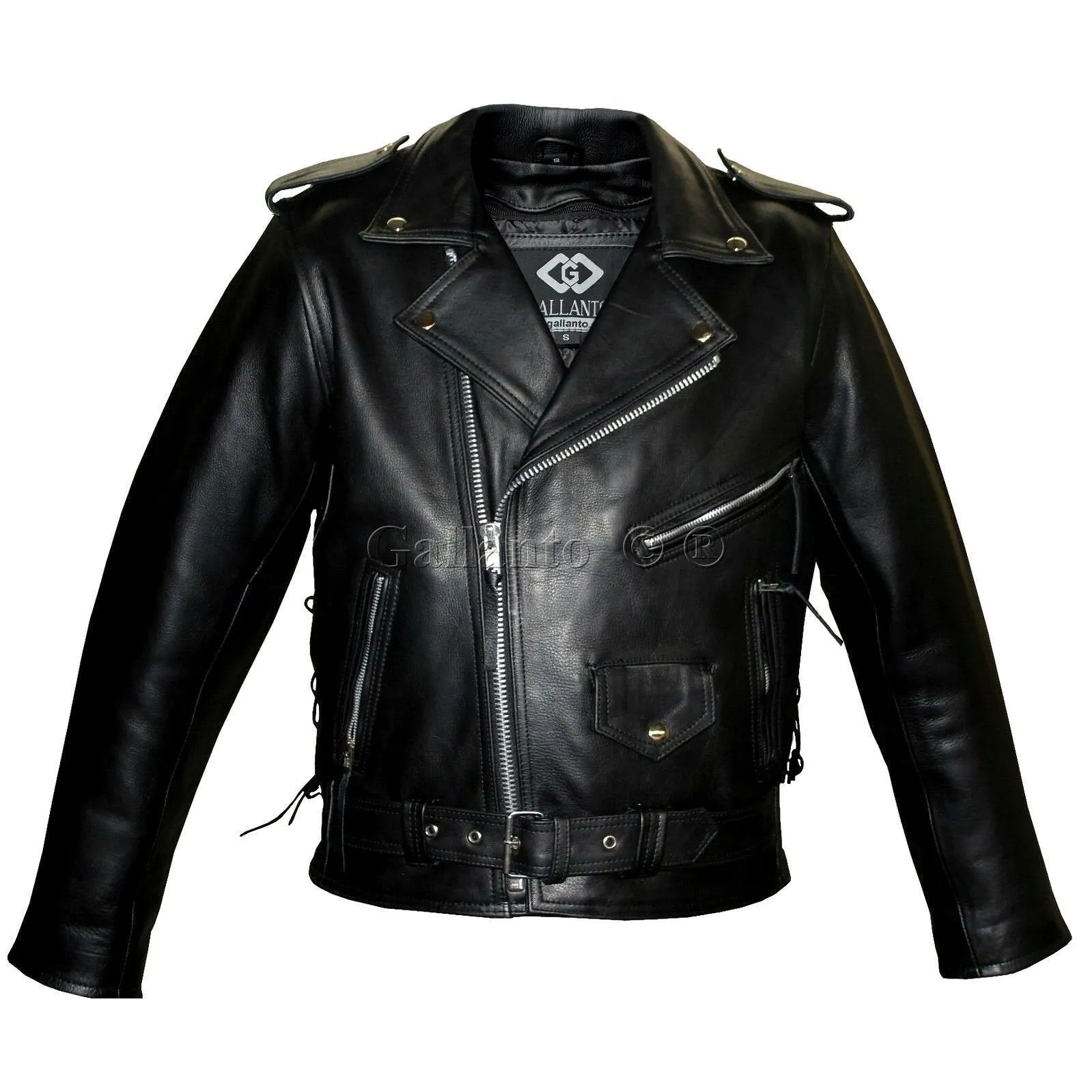 Mens Marlon Brando Black Biker Motorcycle Armoured Jacket Terminator Style