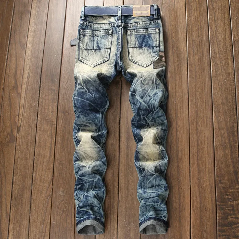 Men's Straight Patch Distressed Jeans Up To Size 40
