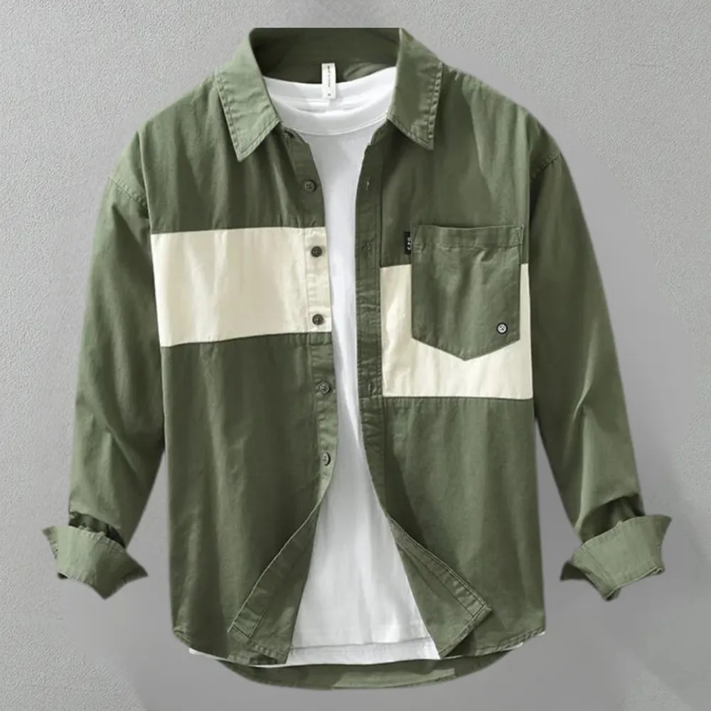 Men's Vintage Patchwork Long Sleeve Shirt