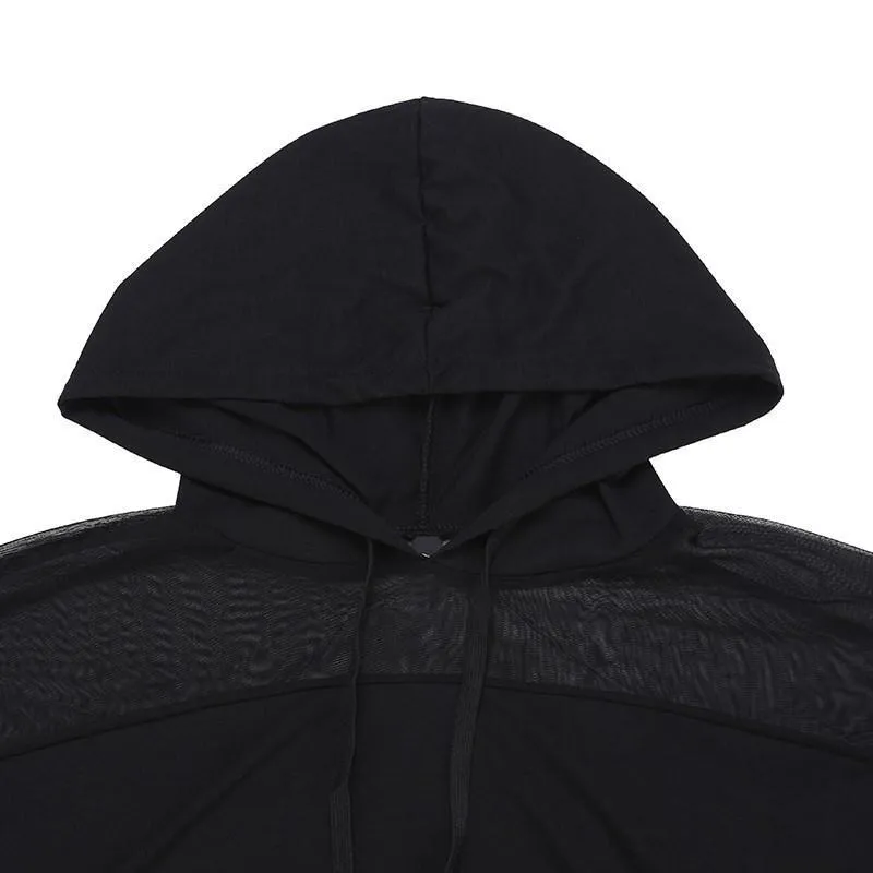 Mesh Patchwork Hooded Shirt