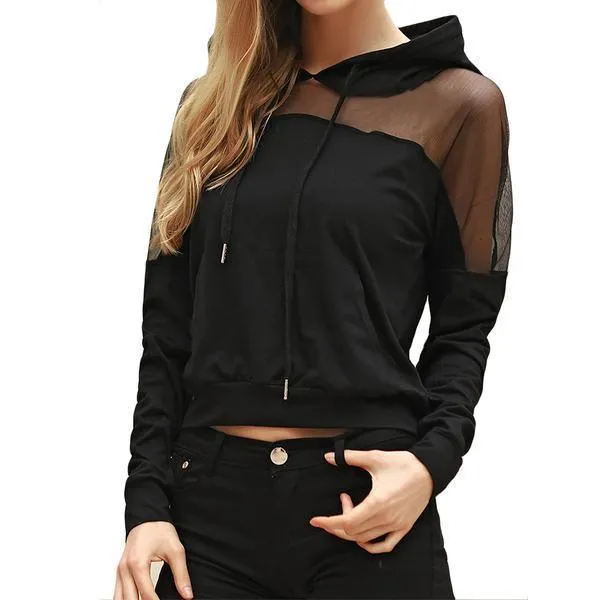 Mesh Patchwork Hooded Shirt