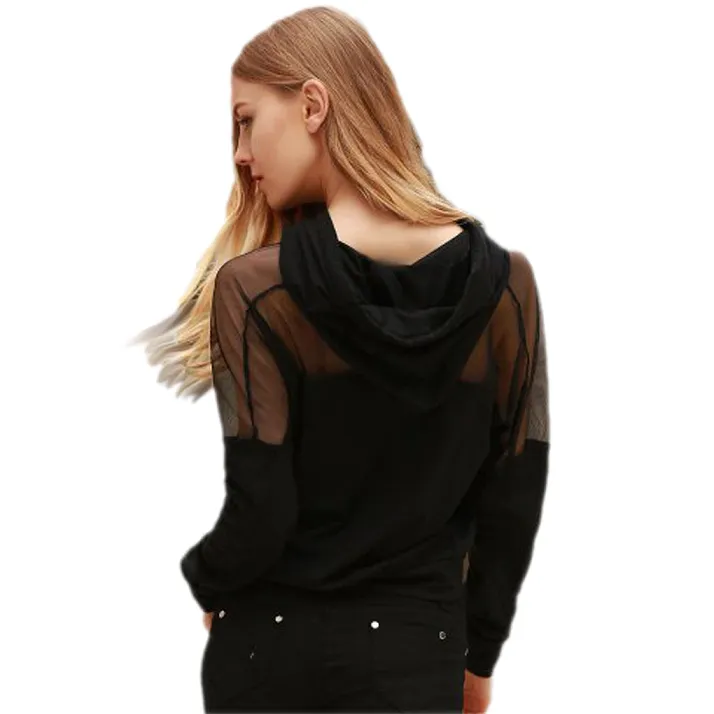 Mesh Patchwork Hooded Shirt