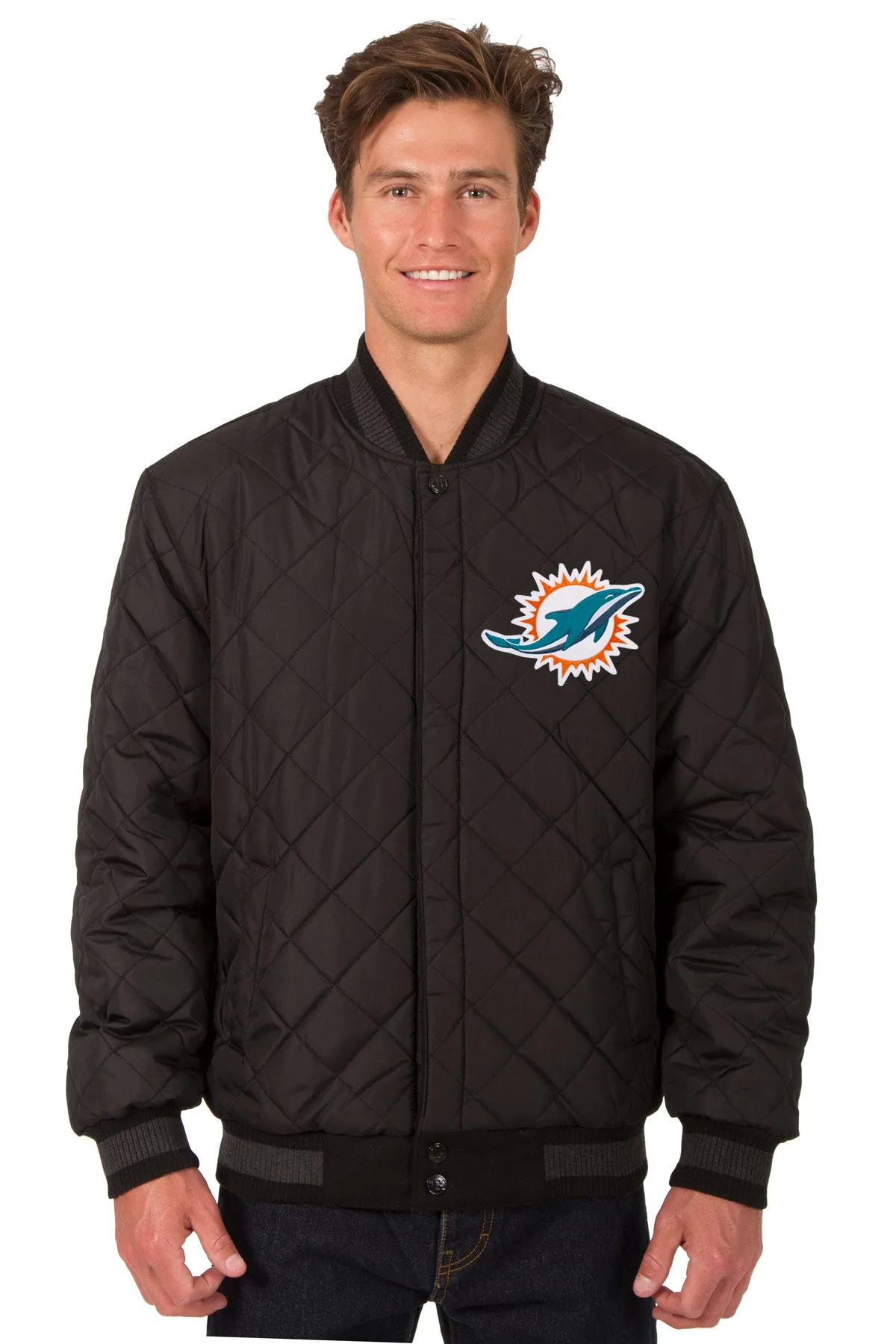 Miami Dolphins Reversible Wool and Leather Jacket