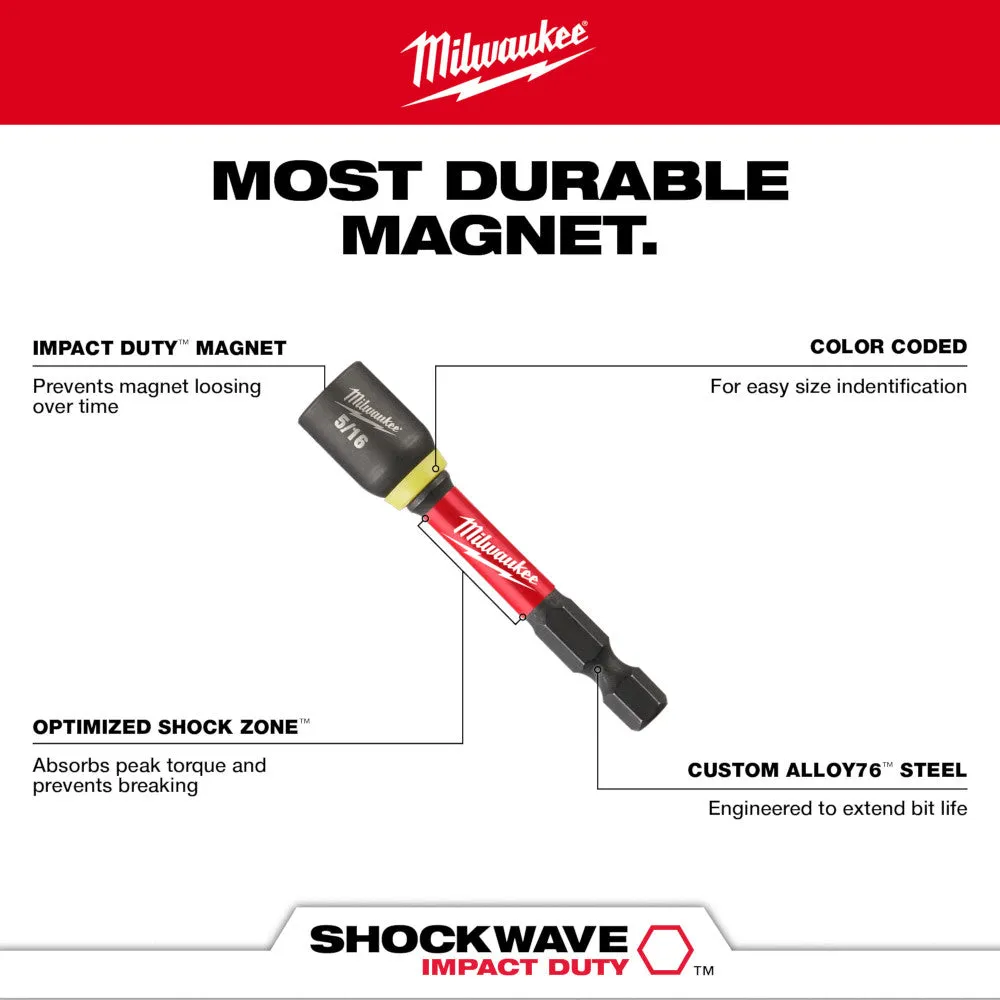 Milwaukee 49-66-4732 SHOCKWAVE Impact Duty 1/4" x 2-9/16" Magnetic Nut Driver - 10 bulk