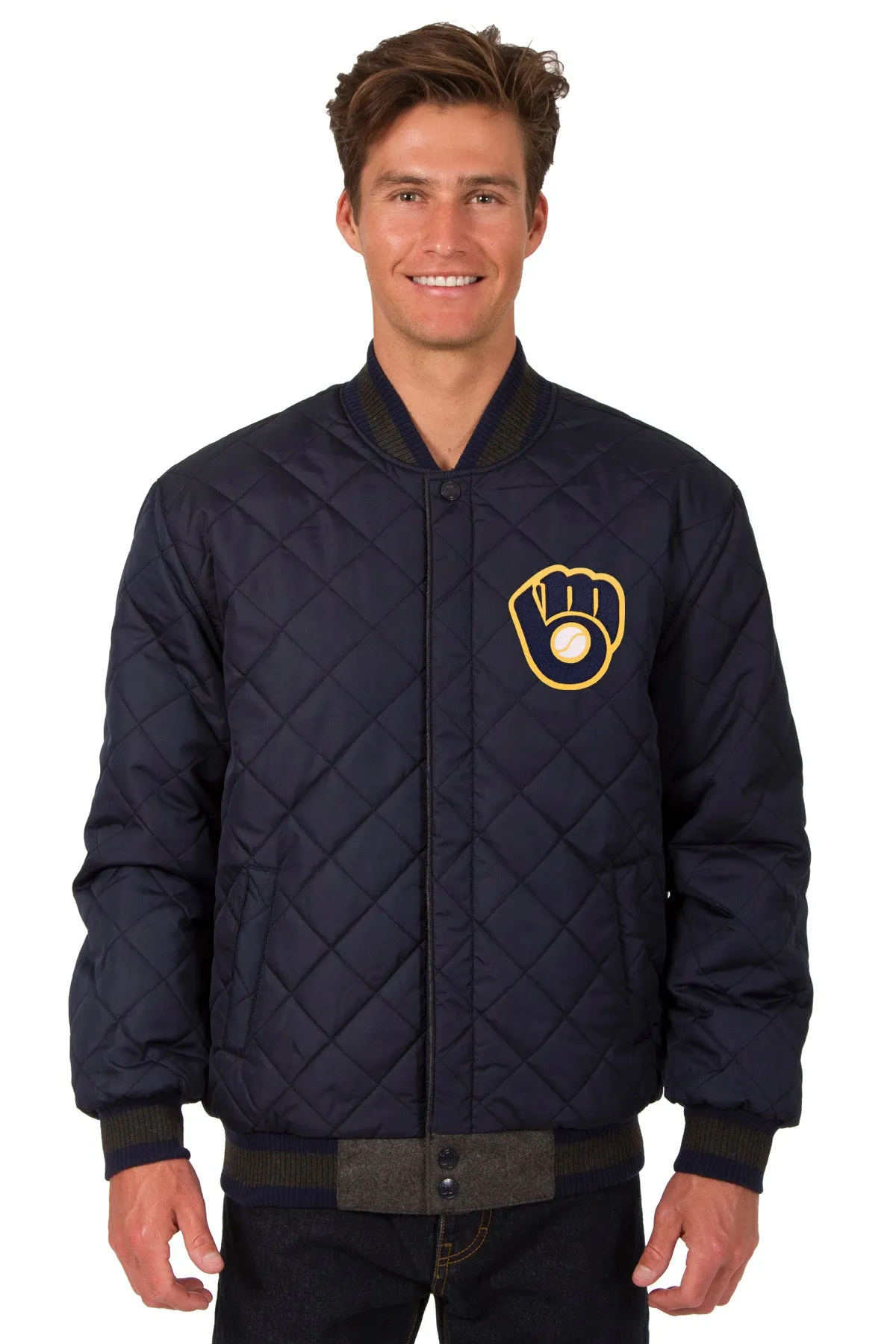 Milwaukee Brewers Reversible Wool and Leather Jacket