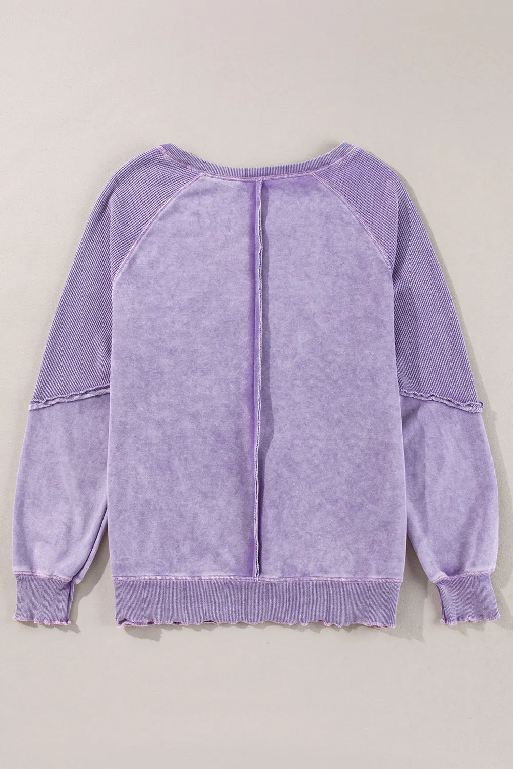 Mineral Blue Waffle Patchwork Raglan Sleeve Exposed Seam Sweatshirt
