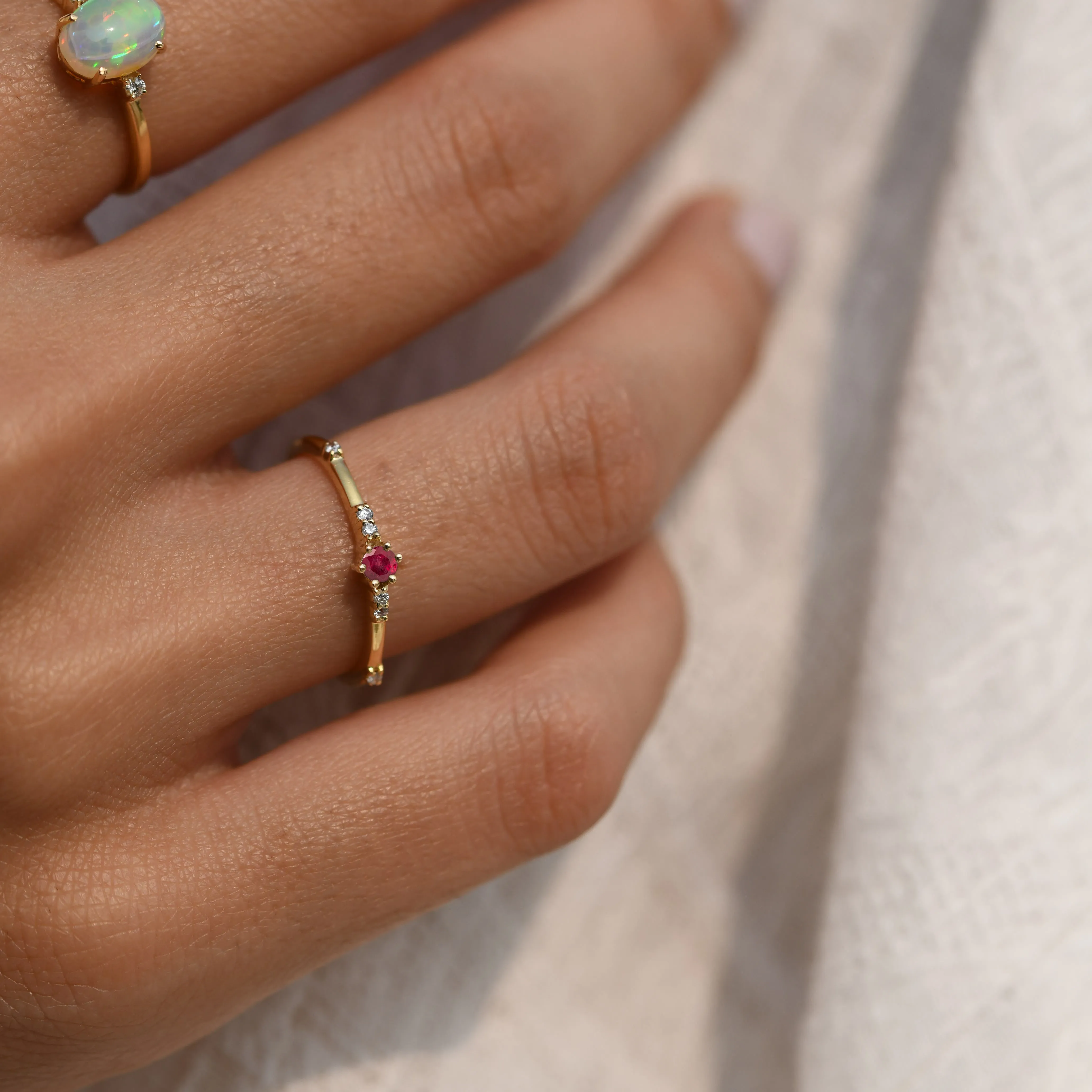 Minimalist Ruby Band Gold Ring