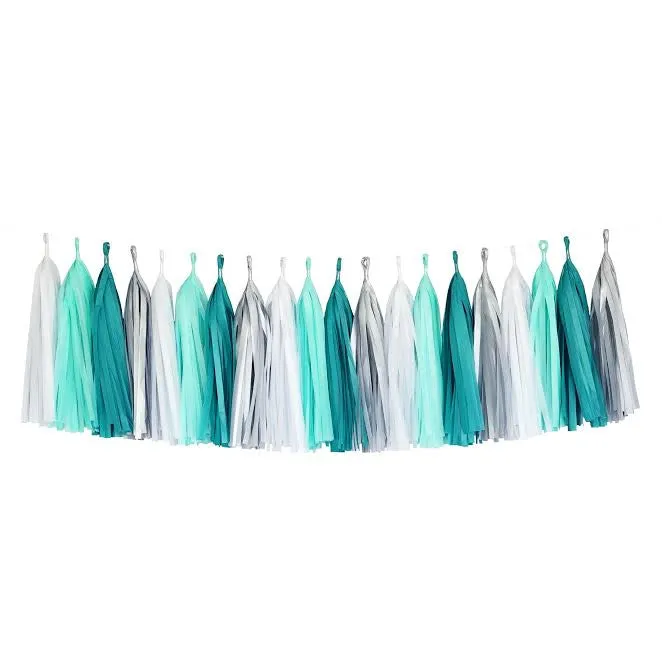 Mint Turquoise Blue Silver White Tassel Garland Banner Party Decoration Wedding