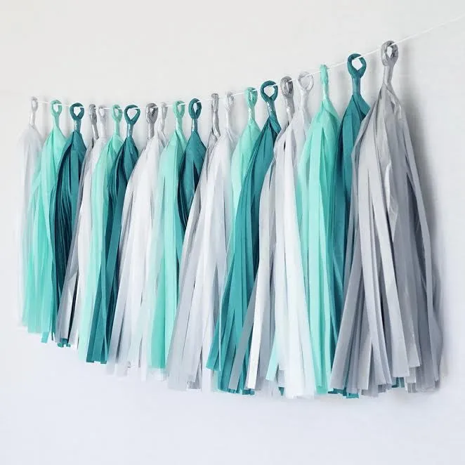 Mint Turquoise Blue Silver White Tassel Garland Banner Party Decoration Wedding