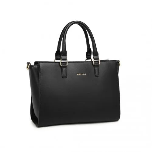 Miss Lulu Leather Look Classic Handbag Tote Bag - Black