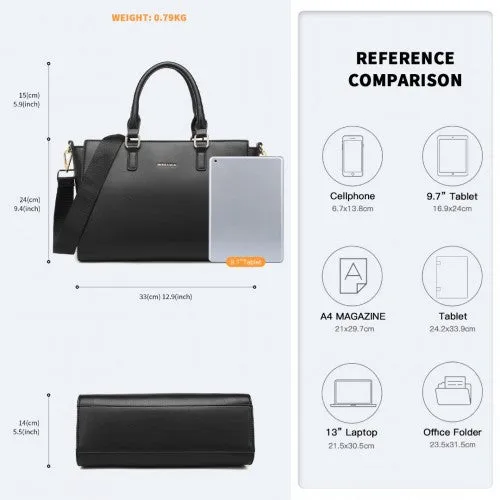 Miss Lulu Leather Look Classic Handbag Tote Bag - Black
