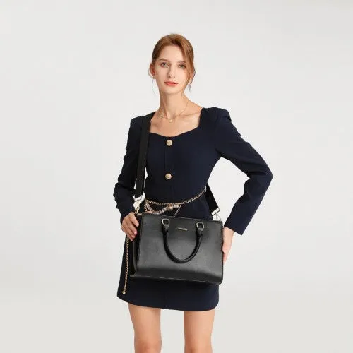 Miss Lulu Leather Look Classic Handbag Tote Bag - Black