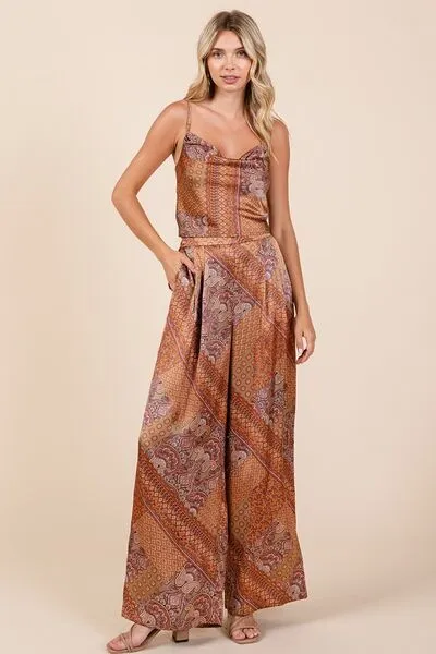 Mittoshop Paisley Patchwork Print Satin Cowl Neck Crop Cami