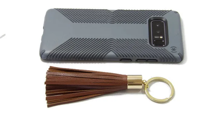 Mocha Brown Lambskin Leather Tassel Keychain with 14k Gold Plated Brass Top Free Gift Wrap