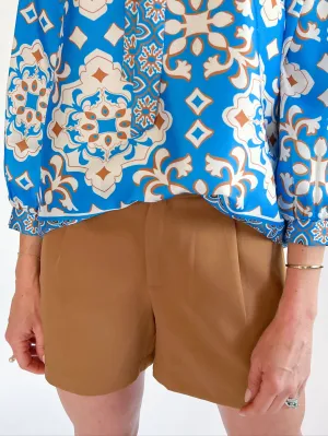 Mocha Front Pleated Short