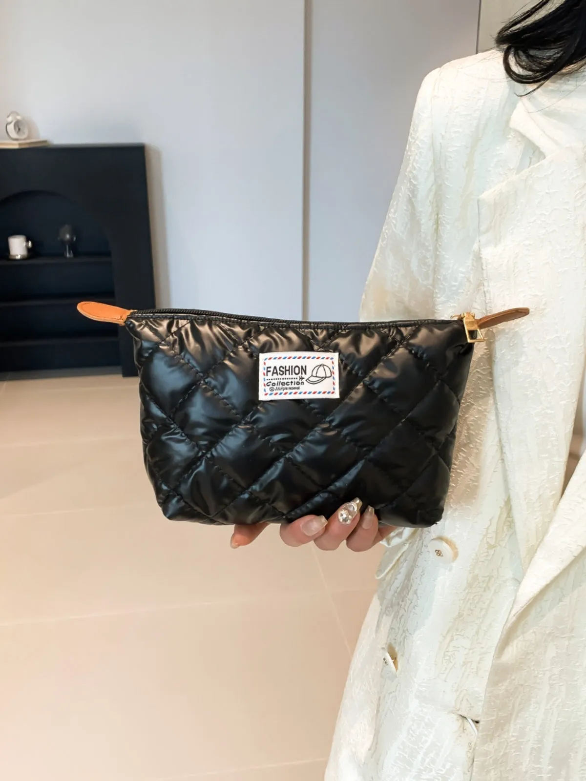 Modern Solid quilted clutch bag with Zipper