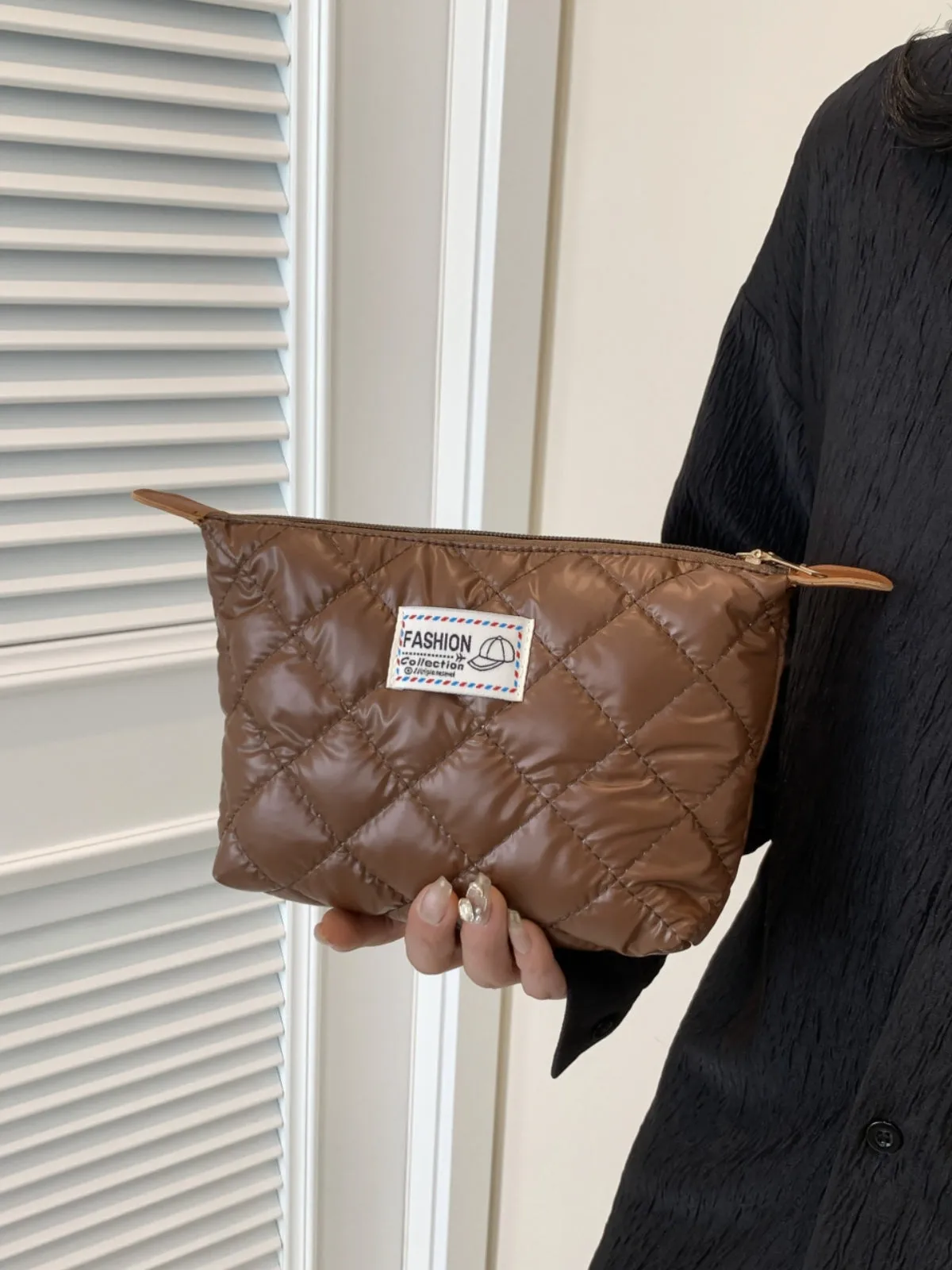 Modern Solid quilted clutch bag with Zipper