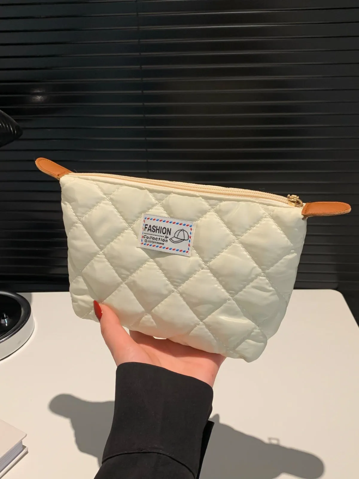 Modern Solid quilted clutch bag with Zipper