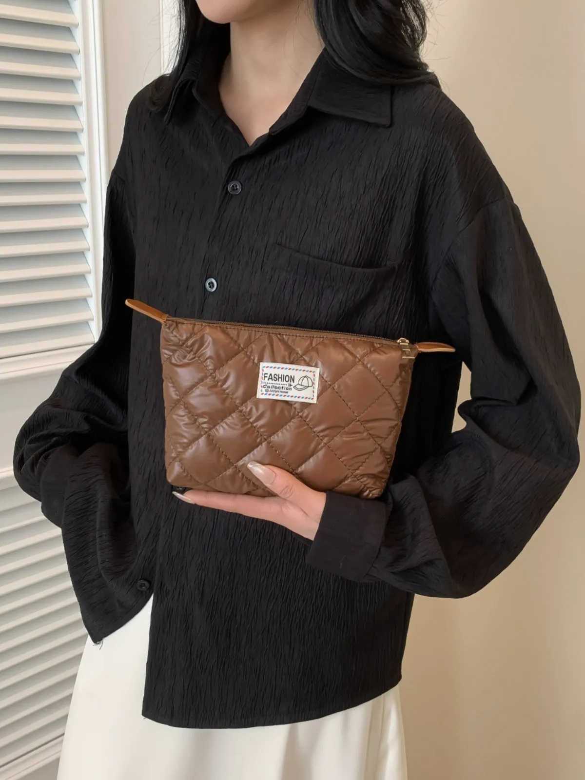 Modern Solid quilted clutch bag with Zipper
