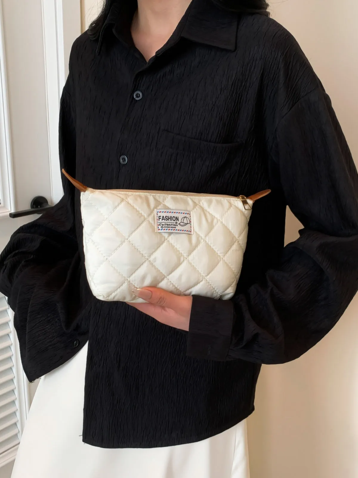 Modern Solid quilted clutch bag with Zipper