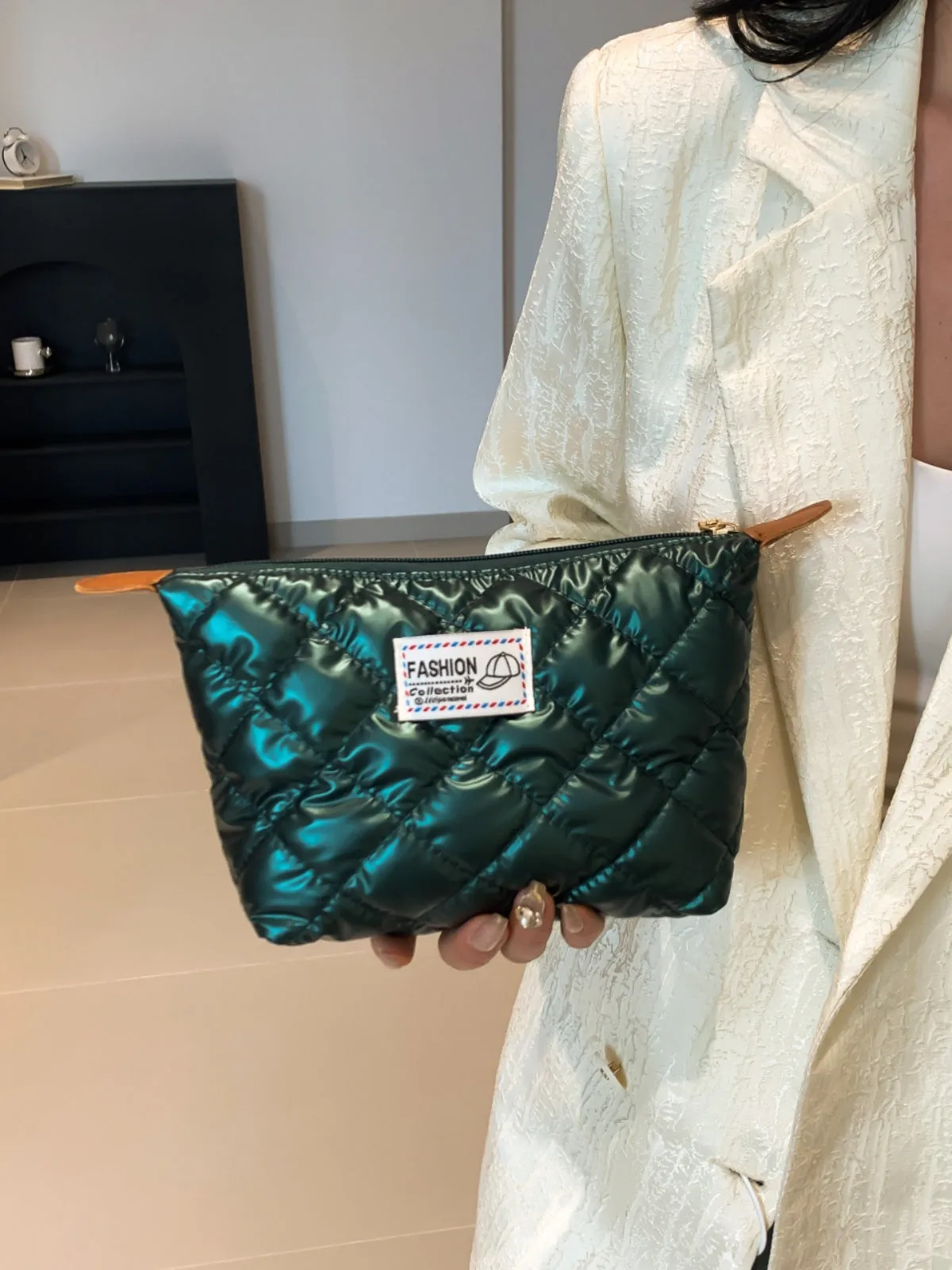 Modern Solid quilted clutch bag with Zipper