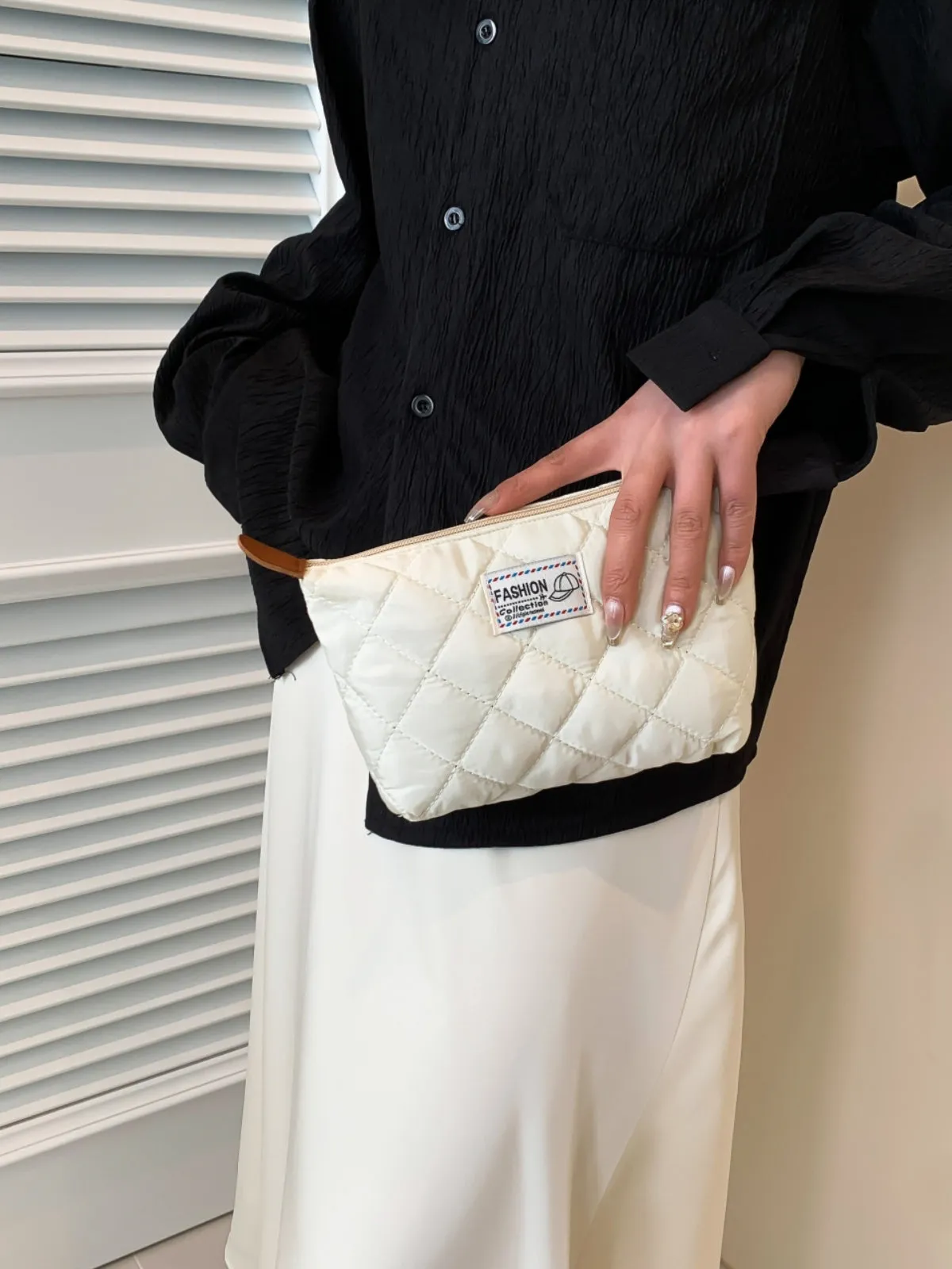 Modern Solid quilted clutch bag with Zipper