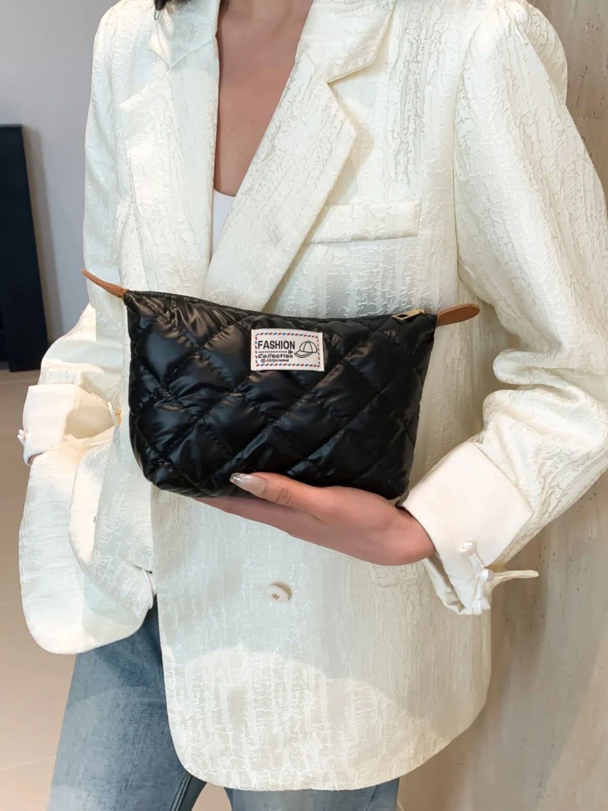 Modern Solid quilted clutch bag with Zipper