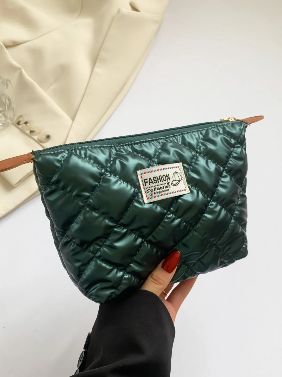 Modern Solid quilted clutch bag with Zipper