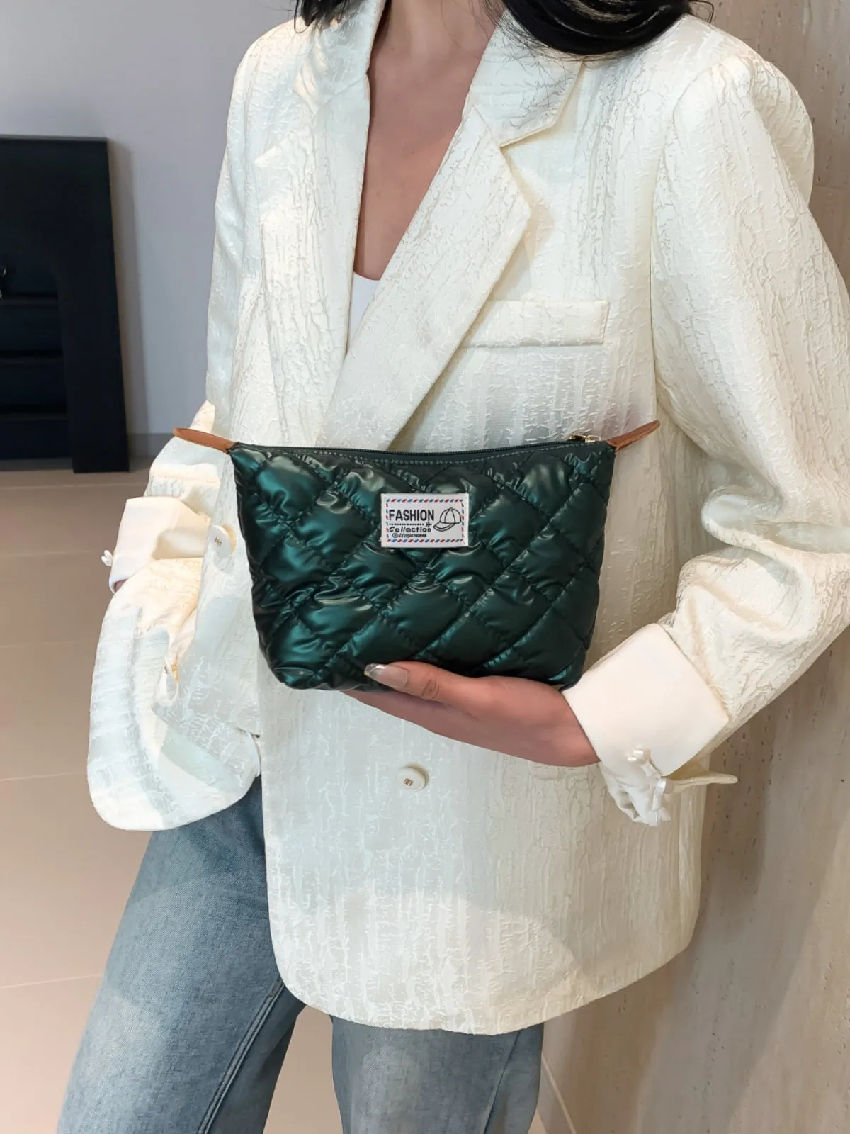 Modern Solid quilted clutch bag with Zipper