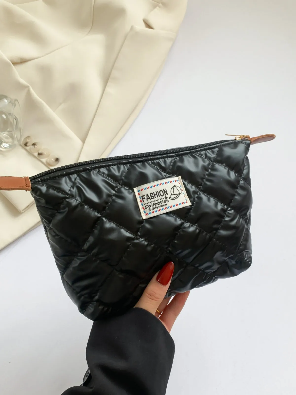 Modern Solid quilted clutch bag with Zipper