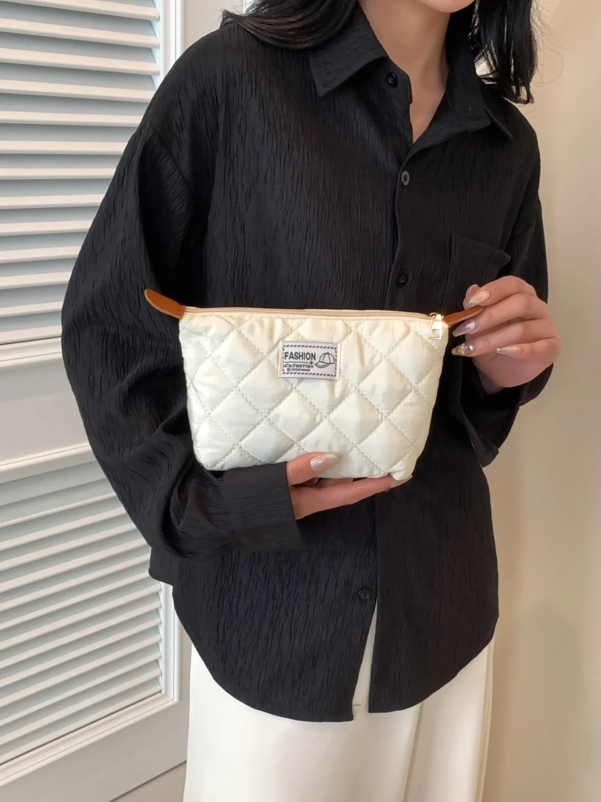Modern Solid quilted clutch bag with Zipper