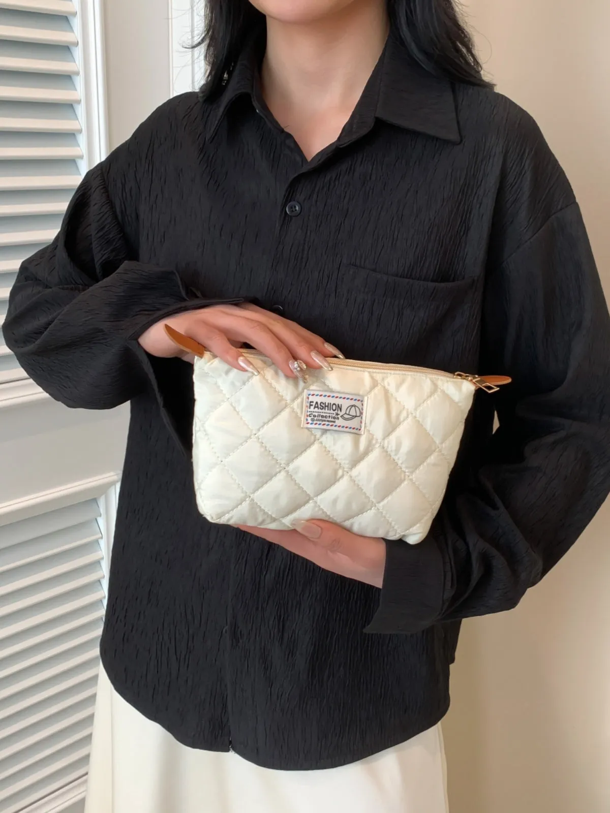 Modern Solid quilted clutch bag with Zipper