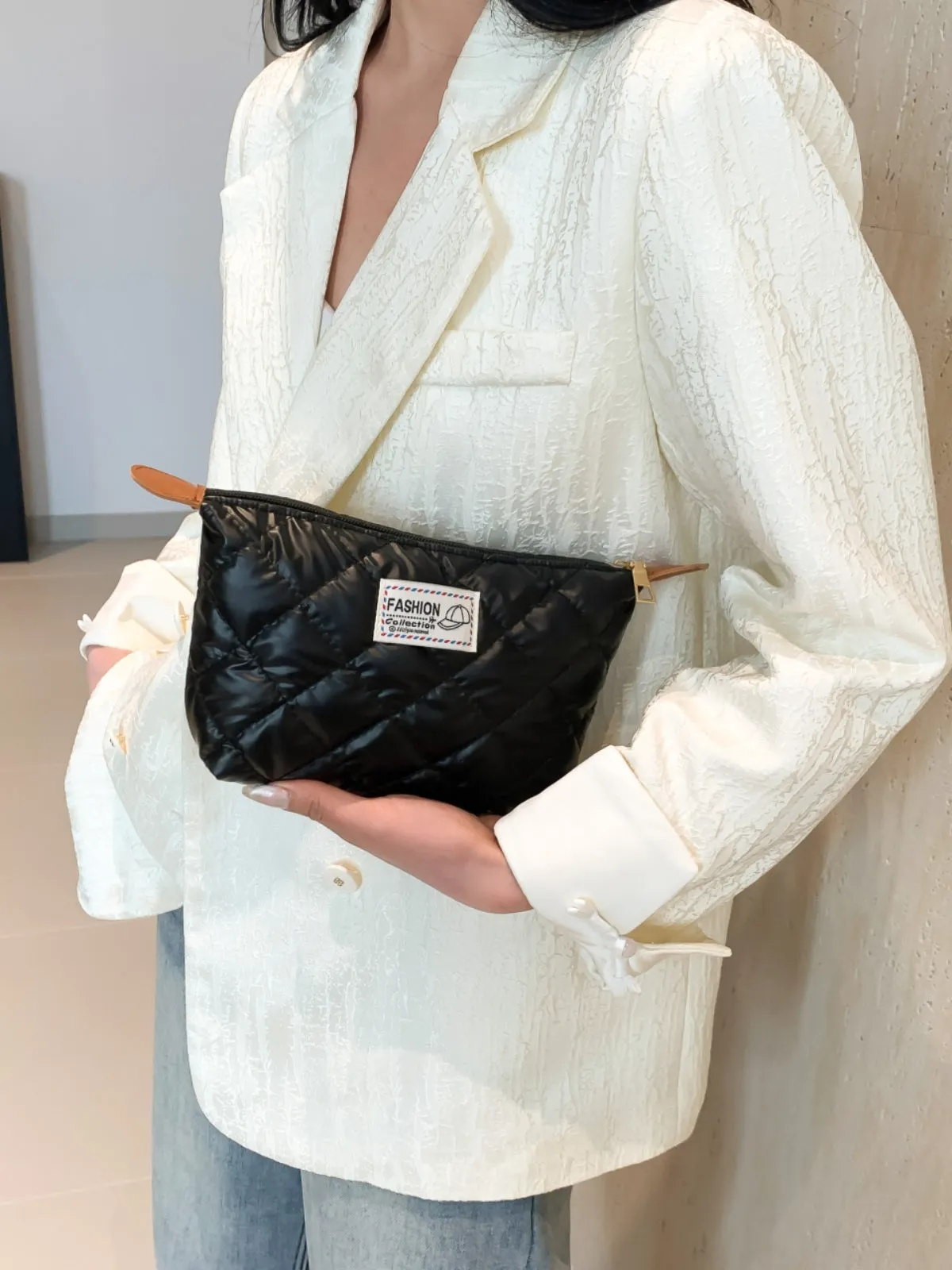Modern Solid quilted clutch bag with Zipper