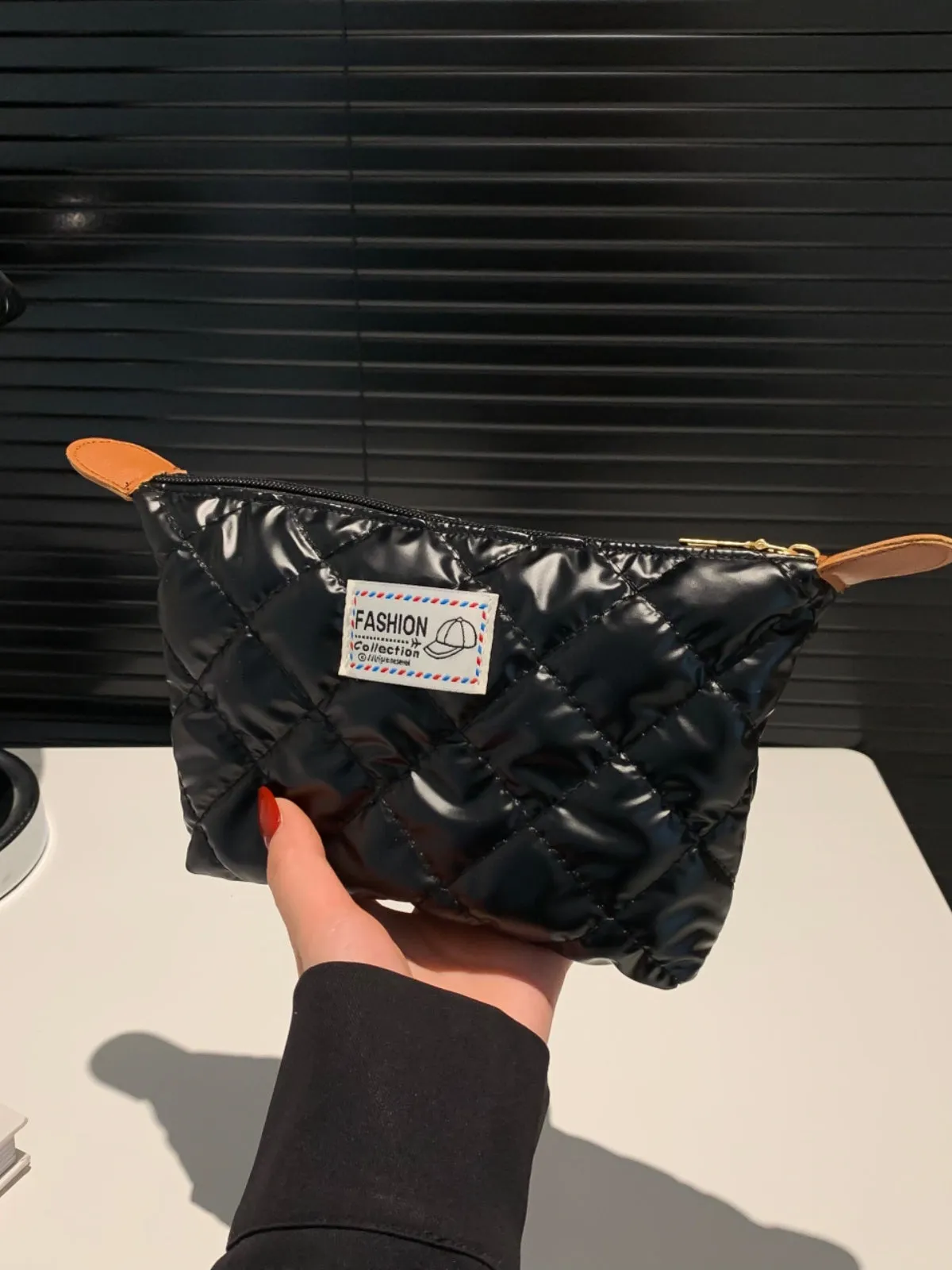 Modern Solid quilted clutch bag with Zipper